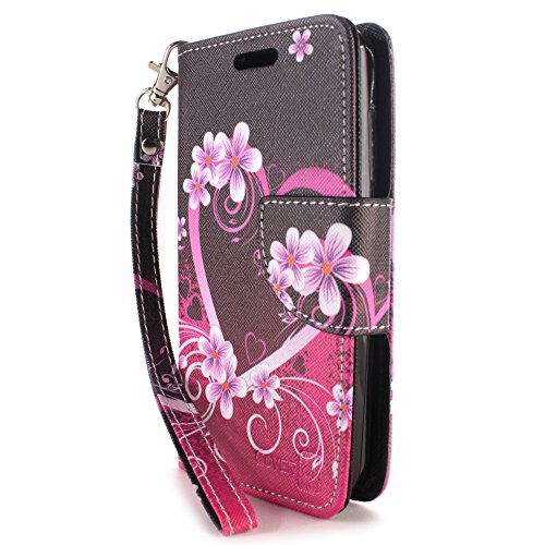 Huawei Magna Wallet Phone Case And Screen Protector | Coveron (Carryall) Pouch Series | Tough Textured Design Exterior (Purple Love Heart) Flip Stand Cover With Credit Card And Cash Holder Slots For Huawei Magna H871 #TOP4