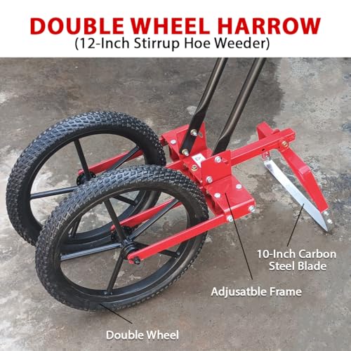 Image of Adjustable Double Wheel Weeder Cum Cultivator Machine | Manual Push Type Garden & Farm Tool for Weed Removal, Soil Loosening & Inter-Cultivation (HARROW-Weeder-12-Inch)
