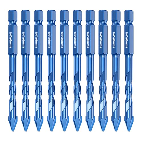 10 PCS Tile Drill Bits Set, Masonry Concrete Drill Bit 1/4 Hex Shank High Strength Tungsten Carbide Tip Tile Drill Bit Set for Porcelain Glass Brick Cement Wood (6mm,Blue) 1 10 PCS Tile Drill Bits Set, Masonry Concrete Drill Bit 1/4 Hex Shank High Strength Tungsten Carbide Tip Tile Drill Bit Set for Porcelain Glass Brick Cement Wood (6mm,Blue)