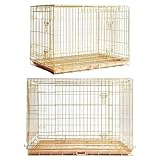 Homey Pet Large Dog Cage, Collapsible Gold Dog Crates for Medium Dogs, Nano-Coating Metal Wire XL Big Dog Kennel Indoor with Removable Floor Grid Tray, Double Doors, GOLD42+GOLD36 Bundle
