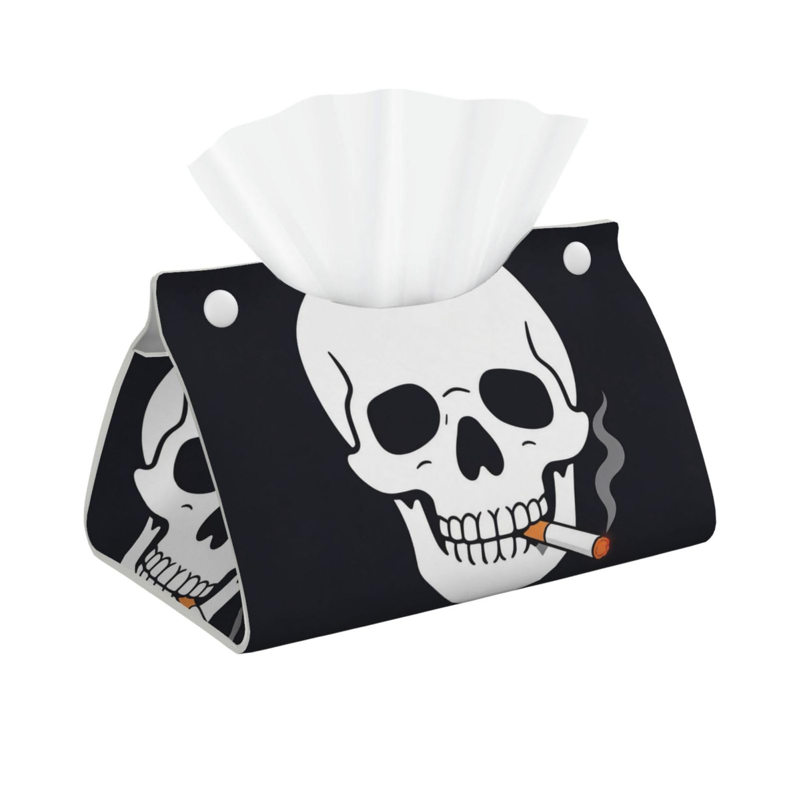 Smoke Skull Long Leather Tissue Box Cover-Waterproof PU Leather Tissue Holder for Bathroom, Decorative Rectangular Tissue Case