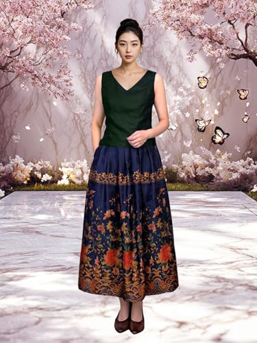 HangErFeng Women Silk Fragrant Cloud Yarn Print Jacquard Skirt 1292