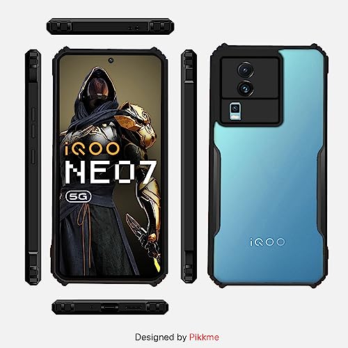 Image of Pikkme iQOO Neo 7 5G Back Cover | Crystal Clear Transparent Back | Ultra Hybrid | Full Camera Protection | Raised Edge | Bumper Back Case (Black)