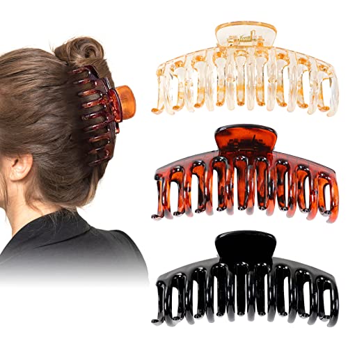 Hanyousheng Pinces à Cheveux, 3 Pièces Grosse Pince Cheveux, Antidérapante Pinces à Cheveux à Double Dents, pour Femmes, Filles, Cheveux épais et Fins(4,3 pouces)