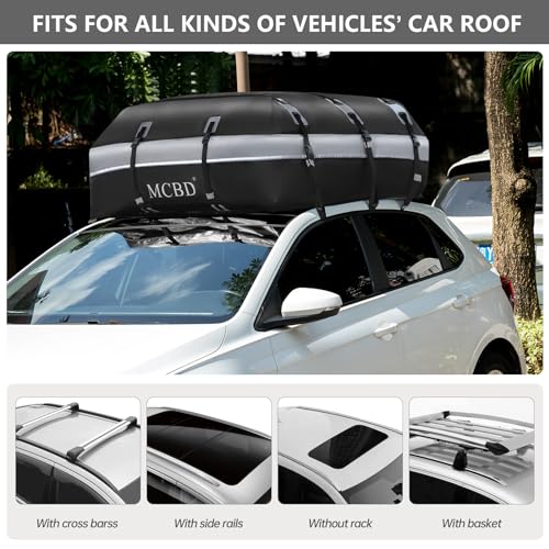 Image of Rooftop Cargo Carrier, 21 Cubic Feet Soft-Shell Waterproof Car Roof Luggage Bag for All Vehicles SUV with /Without Rails, Includes 10 Reinforced Straps + 6 Door Hooks,Storage Bag,Anti-Slip Mat
