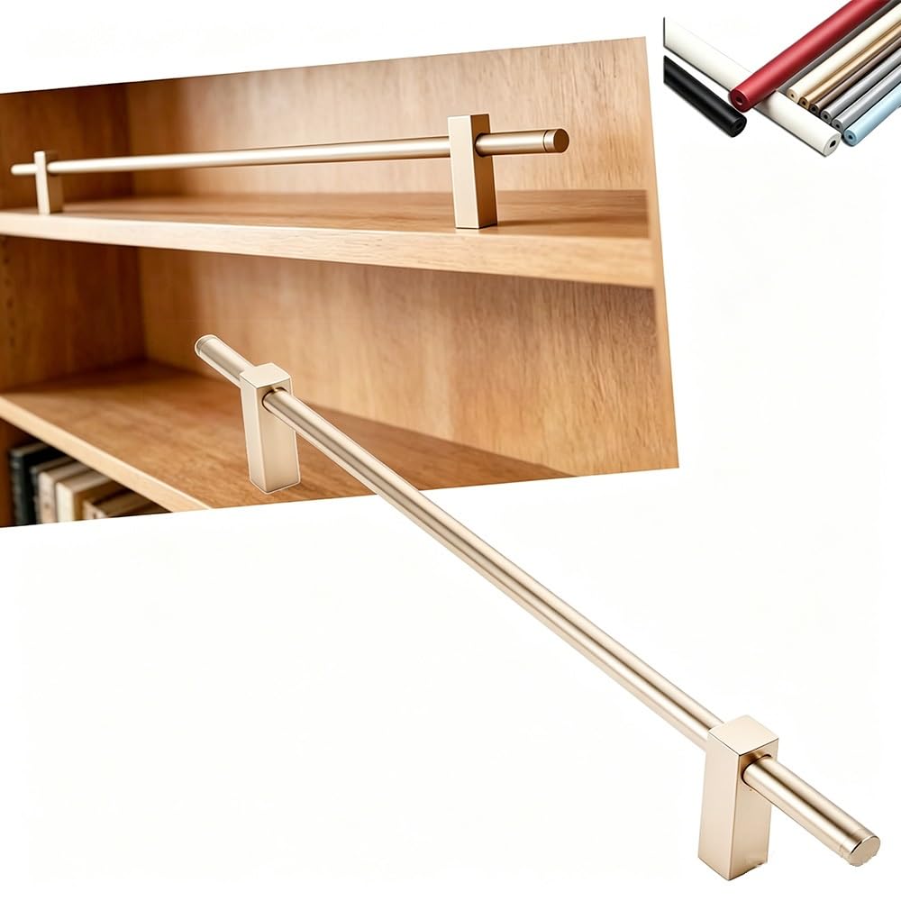 SVBVRFEEW Aluminum Shelf Guard Fence Decorative Railing Closet Safety Bar 16-51in Gallery Rails Set Bookshelves Anti-Tipping Rod Customizable(Champagne,40cm/15.7in)