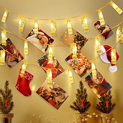 20 LED Photo Clip String Lights 3M Peg Fairy Lights Battery Operated Christmas Lights Indoor Decorations for Picture Hanging Bedroom Wall Birthday Wedding Aniversary Xmas Party Decor-Warm White Cover
