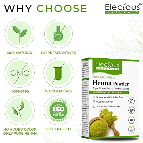 Elecious Polvo de Henna Natural para Cabello 200g miniatura 7