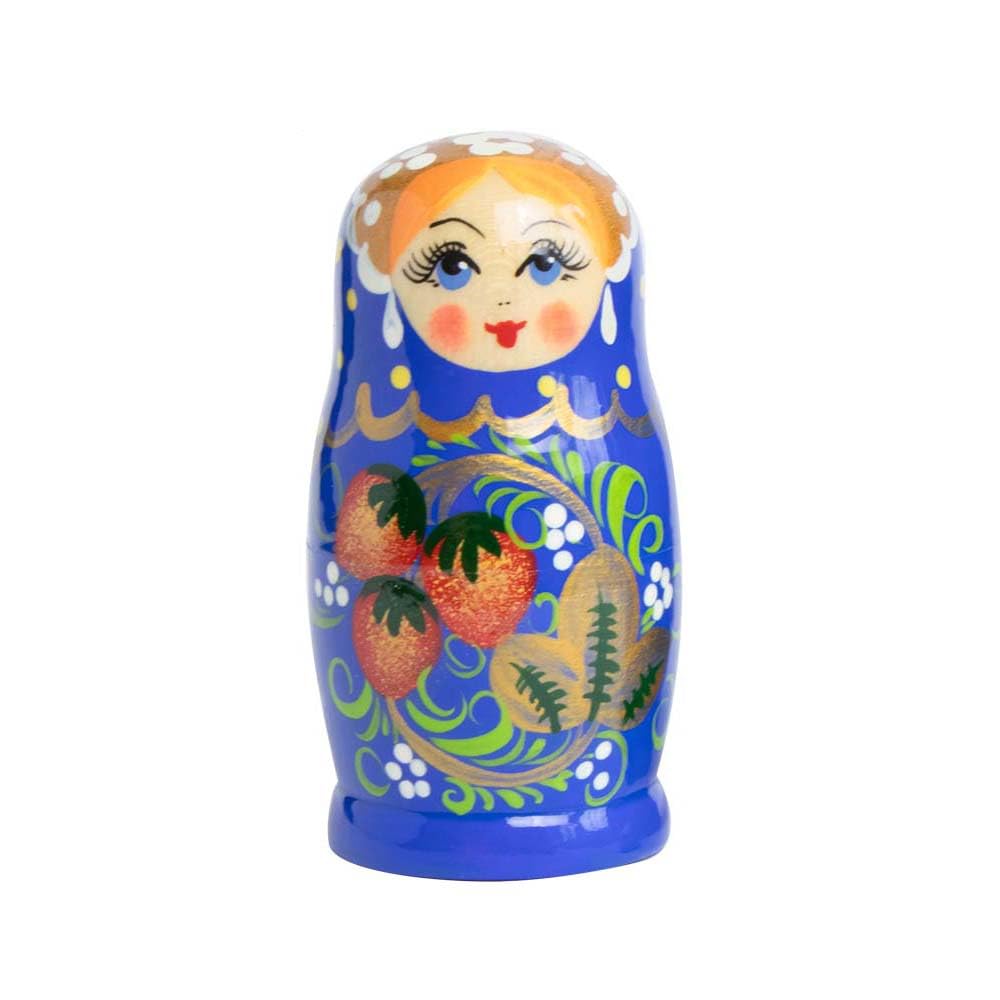 Hohlama Rossiyanochka Matryoshka Matryoshka Babushka 11 cm de altura – 5 muñecas de madera – Varios diseños – Muñeca de madera Матрёшка хохлама Matrushka chohlama (azul)