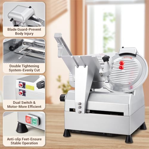 Zstar Electric Meat Slicer, 10" Non-sticky Stainless Steel Blade, Electric Frozen & Deli Meat Cheese Ham Food Slicer w/Sharpening Stone, Adjustable Slice Thickness, for Home and Commercial Use, 550W