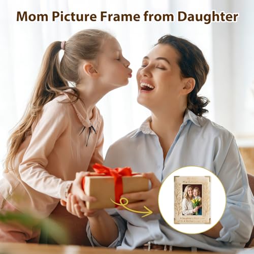 Image of FLYAB 4x6 Mothers Day Picture Frame First Mothers Day Gifts for New Mom from Husband Parents Mom Picture Frame Decorations for Tabletop Wood Leather Frame Beige