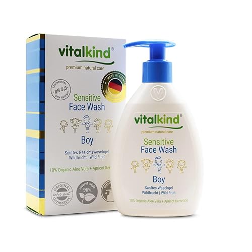 Lavado facial sensible para niños. Productos cosméticos de cuidado natural prémium para niños.