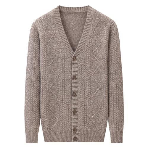 Rivccku Men's Cardigan Sweater Knit Jumper Buttons V Neck 100% Pure Cashmere Knitwear Pullover Sweaters Long Sleeve