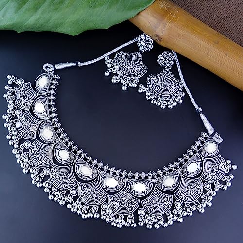 Ethnic Oxidized Afghani Choker Necklace Jewellery Set (MC145OX)