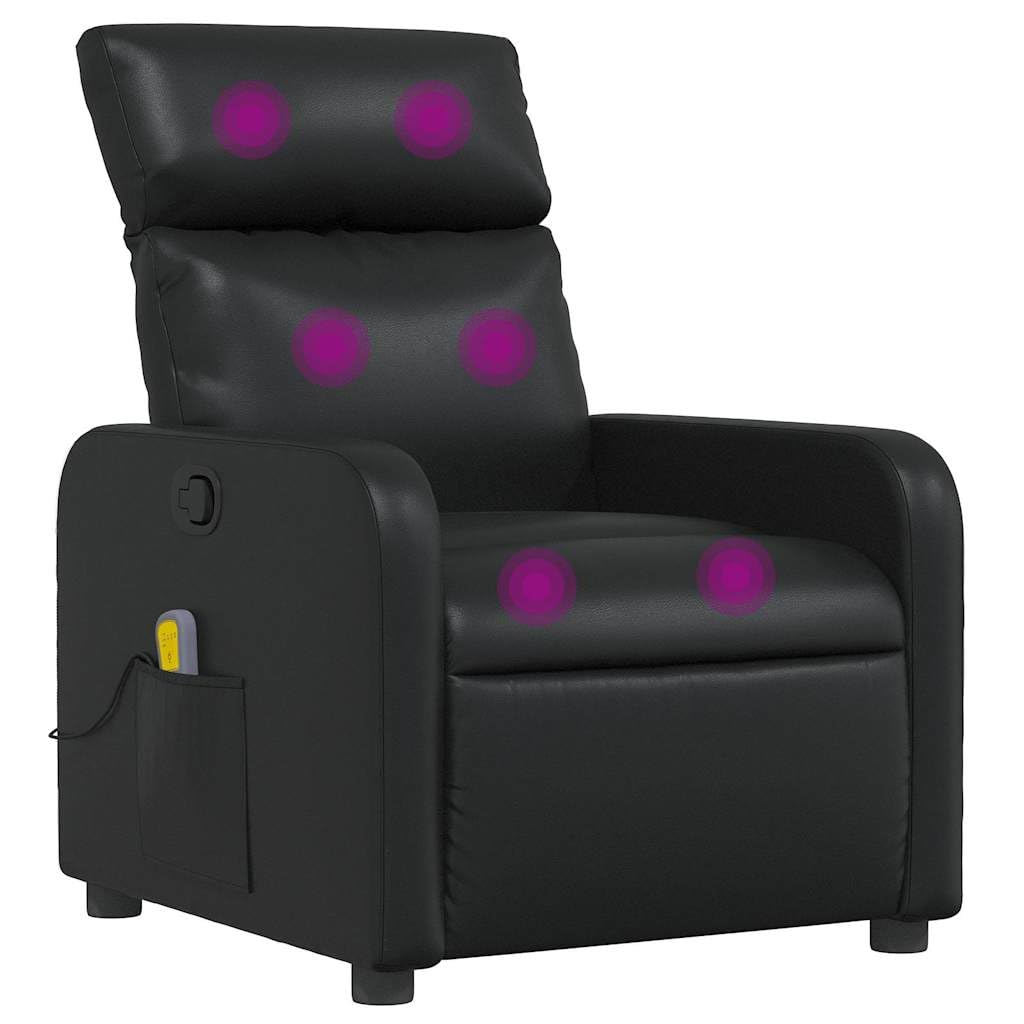 vidaXL Sillón de Masaje Reclinable, Silla con Respaldo Reposabrazos, Butaca de Relax Descanso TV, Asiento para Casa, Cuero Sintético Negro