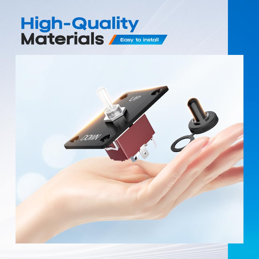 Toggle Switch, Hilictokt (ON)-Off-(ON) 3 Pin Reverse Polarity Switch with UP/Down Panel and Waterproof Cap 12V DC 30A 3 Way Momentary Reverse Polarity Toggle Switch for Car Marine Boat RV