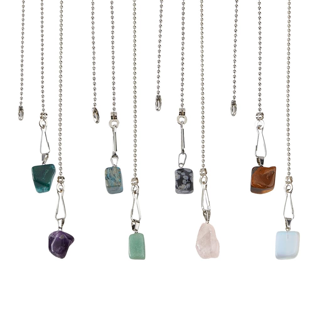 DICOSMETIC 8Pcs Natural Gemstone Ceiling Fan Pull Chains Extension 17 Inch Decorative Fan Pull Chain Extenders Light Pull String Extension Ball Chain