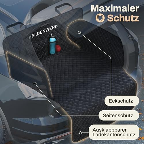 HELDENWERK Kofferraumschutz Hund gesteppt mit Seiten- und Ladekantenschutz I Hundedecke Auto Kofferraum Wasserdicht & Kratzfest I Universal Kofferraum Schutzmatte für Hunde