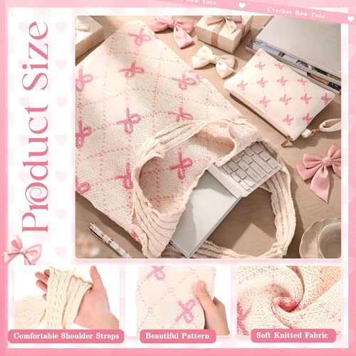 Bolso Tote de Crochet Rosa Sanwuta 2 Piezas miniatura 6