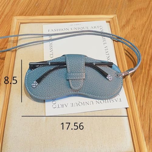 Image of FASHIXD Glasses Case Portable Travel Sunglass Case with Lanyard Eyeglass Pouch Bag Sunglass Holder for Purse For Women Men (Classic-Light blue)