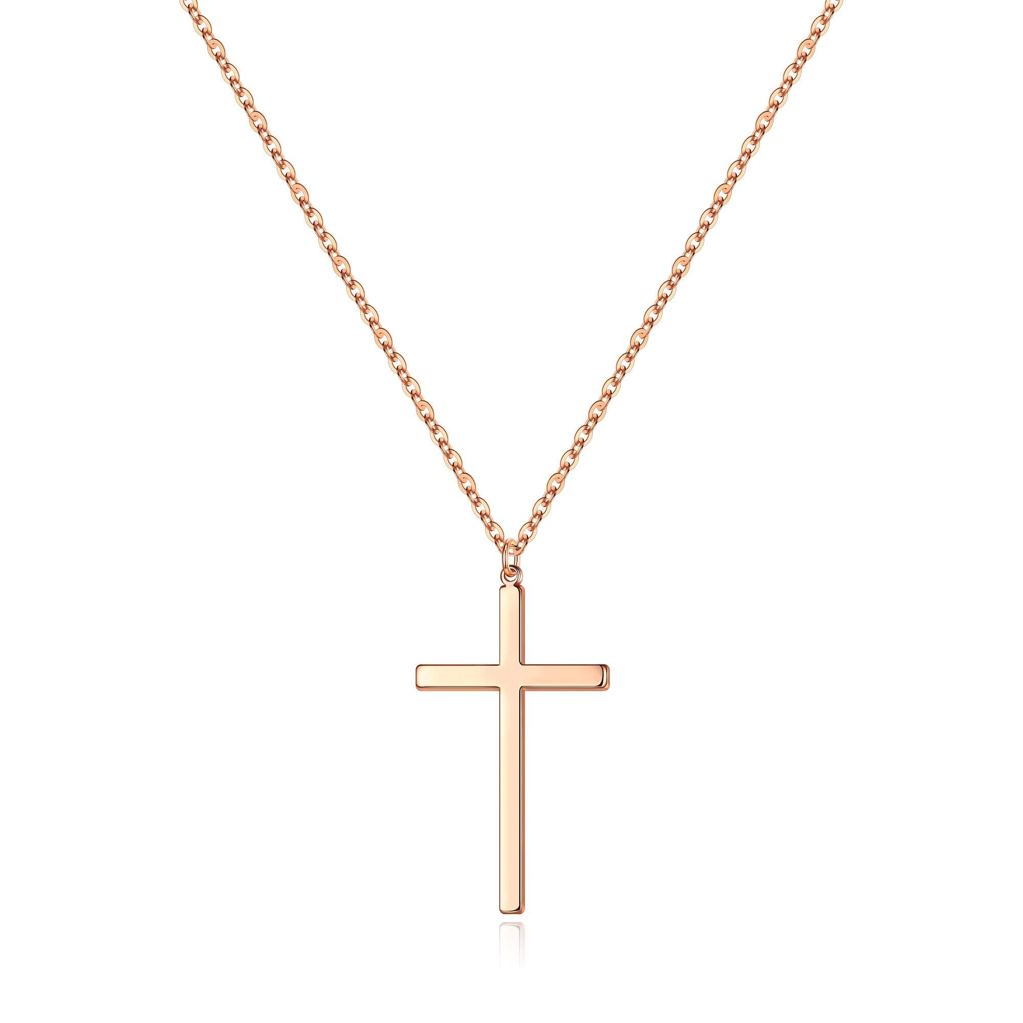 M MOOHAM Valentines Gifts for Kids Girls -Cross Necklace for Women Teen Girls, Dainty 14K Real Gold Plated Cross Pendant Necklace Sideways Cross