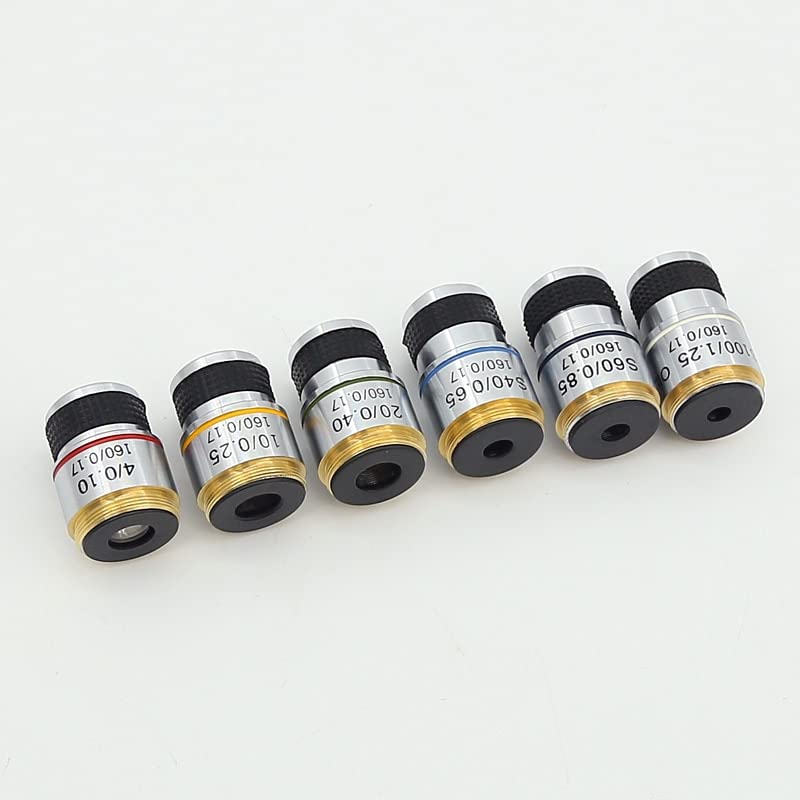 Aurorad Obiettivo acromatico 4X 10X 20X 40X 100X for microscopio Biologico 185 (Color : 100X)