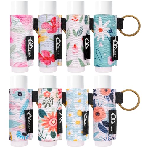 Image of WK IEASON 8PCS Lip Balm & Lip Gloss Holder Keychain - Elastic Holder for Fat & Slim Chapsticks (8pcs Floral A)