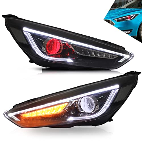VLAND LED DRL Phares compatibles pour Focus MK3 ST 2015-2018 Modified Style Phares de remplacement avec indicateur dynamique(Version oeil de démon)
