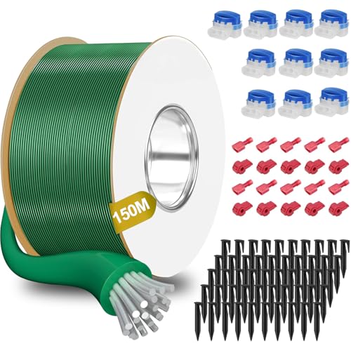 150M Universal Begrenzungskabel für Mähroboter+200 Erdnägel+10 Mähroboter Kabelverbinder+10 Anschlussklemmen, Rasenmäher Kabel Zubehör Set,Kompatibel mit Gardena Bosch Husqvarna Worx Honda Robomow usw