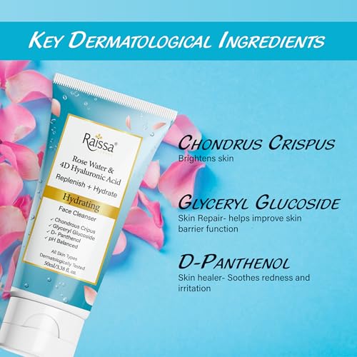 Image of Raissa Hydrating Face Wash Cleanser with Rose Water & 4D Hyaluronic Acid, 50ml | With Chondrus Crispus & D-Panthenol