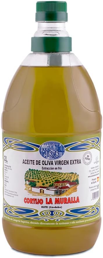 Aceite de Oliva Virgen Extra Cortijo la Muralla - Variedad Arbequina - AOVE Recolección temprana - Extracción en frío - Muy frutado y aromático - Botella 2 Litros con asa.