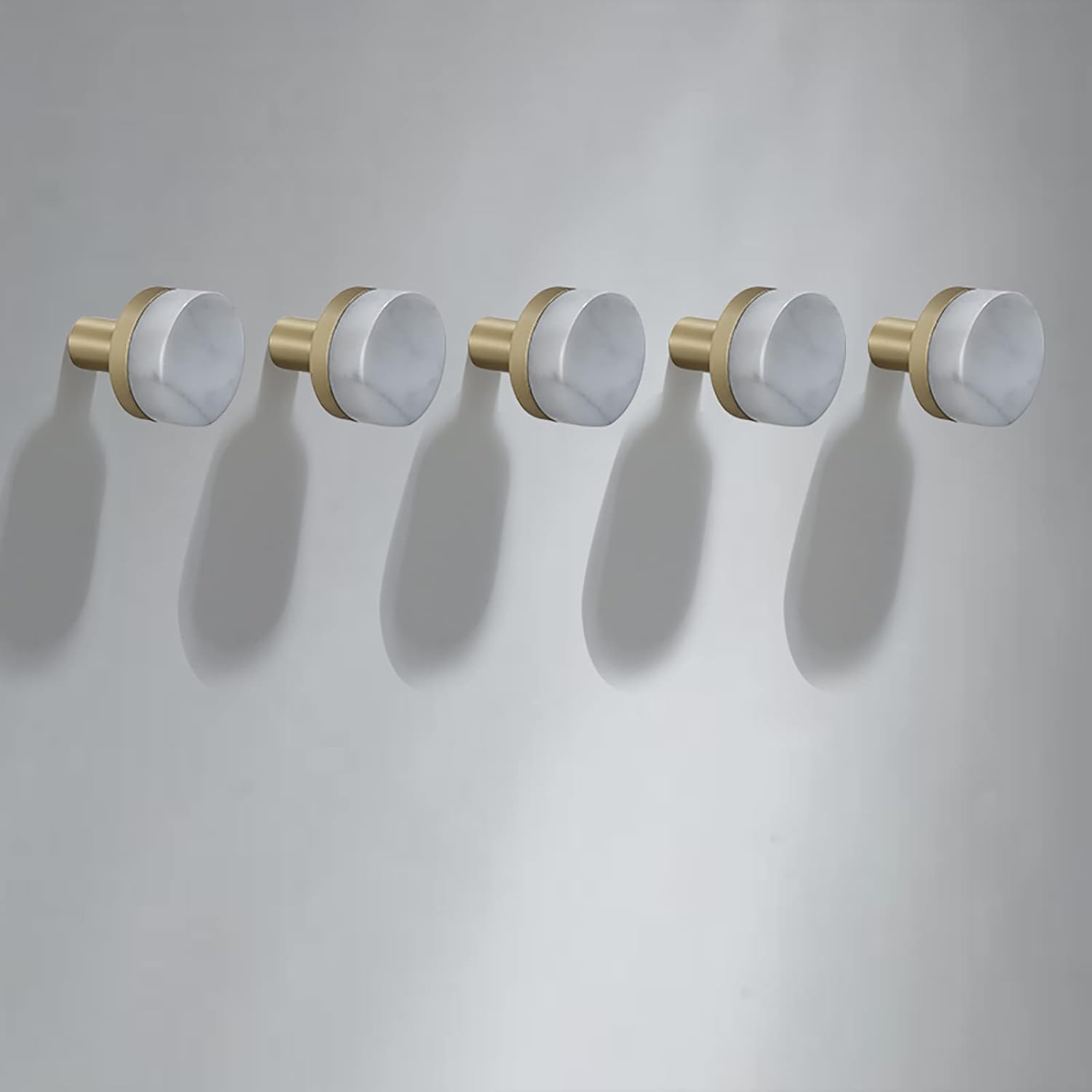 Coat Hooks White Robe Hook Wall Mounted Brass and Marble Towel Hook Heavy Duty Shower Hook for Kitchen, Home, Office, Screw Installation,Brushed Gold,5 Pack