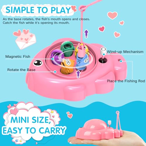 Valentines Day Gifts for Kids, 28Pcs Magnetic Fishing Game with Gift Cards Box, Wind-Up Fishing Toys with 360° Rotation for Girls Boys Ages 3-8 Valentines Party Favors Classroom School Exchange Prize - Thumbnail 5