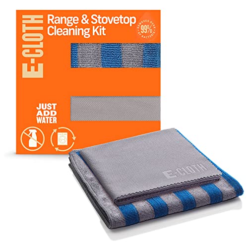 E-Cloth Range & Stovetop Cleaning Kit, Reusable Premium Microfiber Cleaning Cloth, Ideal Oven & Glass Stove Top Cleaner, 100 Wash Guarantee, Blue & Gray, 2 Cloth Kit