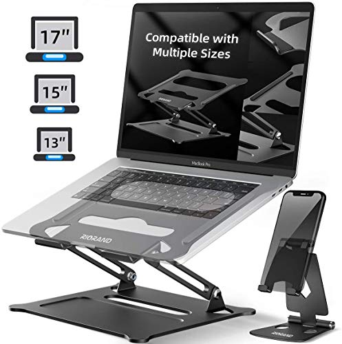 Laptop ständer Faltbarer Notebook Halter,Ergonomisch Einstellbar Belüftetfür MacBook Air Pro, Dell, HP, Lenovo Aluminium bis 17"-Geschenk Mobiltelefon Stand (Schwarz)