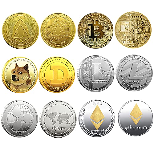 【Il pacchetto include】 Set con 6 pezzi di diverse monete di criptovaluta fisiche comuni, contiene 1 * Bitcoin (BTC), 1 * Ethereum (ETH), 1 * Litecoin (LTC), 1 * Ripple (XRP), 1 * Eos (EOS) , 1 * Dogecoin (Doge), colore in oro, argento. Ogni Bitcoin viene consegnato in una custodia di plastica per garantire che sia in perfette condizioni al momento della consegna.