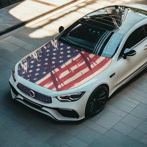 Image of Retro American Flag Car Hood Protector, Can be Washed Splash Abstract Art US Flag Automotive Exterior Accessories for Car Hood Decoration and Protection(3X5FT)