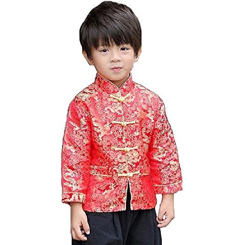 Hooyi Baby Boy Dragon Tang Coat Long Sleeve Clothing Kid Costumes Boy Jackets Outfit Tops (Red, 100cm) Cover