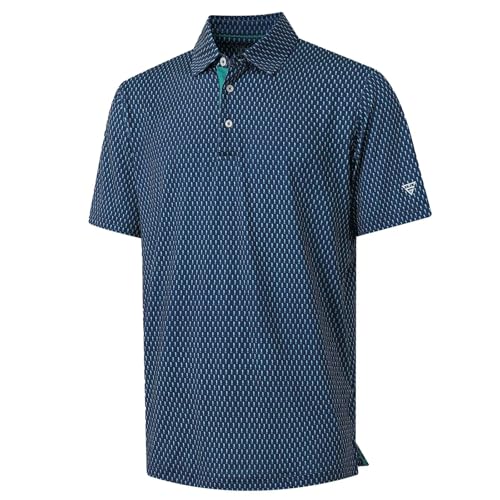 Image of M MAELREG Mens Golf Shirt Short Sleeve Dry Fit Print Moisture Wicking Performance Patterns Collared Polo Shirt