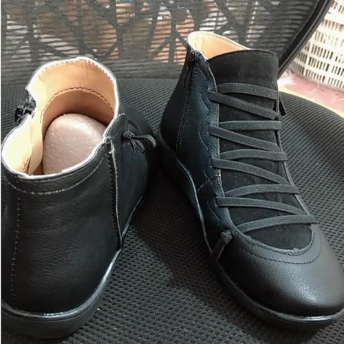 Women's Vintage Casual Short Ankle Boots,Stylish Mid Calf Booties for Fall Winter 2025 Slip On Flat Shoes Spring Fall Winter4