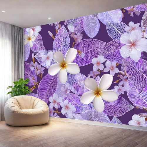Papel Tapiz Fotográfico Naturaleza Plantas Flores Hojas Papel Pintado Murales Póster Púrpura Fotográfico Para Dormitorio Salón Tv Pared 250 x 175 cm