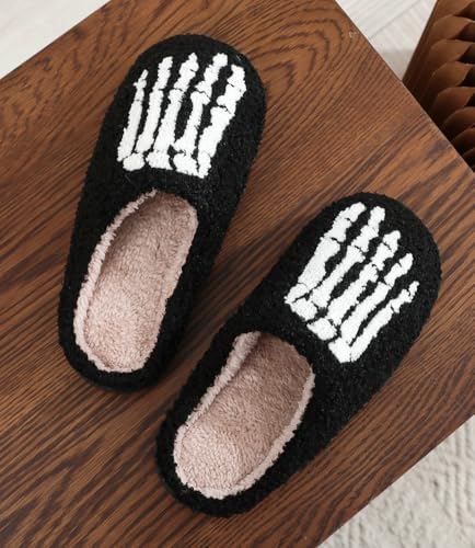 Halloween Slippers for Women Men Fuzzy Preppy Slipper Warm Funny Spooky Cloud Slipper House Couple Slipper Memory Foam Shoes, F-GY-DTX0053
