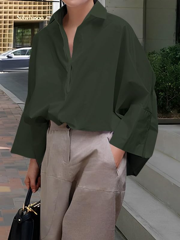UOOZEE Womens Button Down Shirt Casual 3/4 Sleeve Loose Fit Collared Work Blouse Tops - Image 2