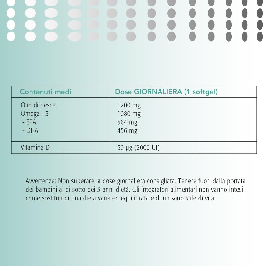 OmegaPure Vit.D3 Integratore di Omega–3, EPA e DHA e Vitamina D3. Formulato con 95% di Omega–3 in forma rTG consente un assorbimento ottimale a livello delle mucose intestinali - 60 softgel