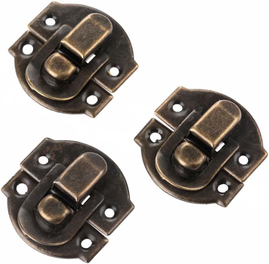 10 Pack Vintage Box Latch, Antique Jewelry Box Lock, Retro Wooden Chest Buckle, Curved Suitcase Clasp, Small Metal Hasp Clip for Decorative Trunk Hardware(Bronze)