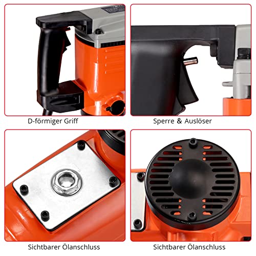 Abbruchhammer JUSTOOL Stemmhammer 45J Schlagstärke 1800 RPM Bohrhammer-Set 1500W Bohrhammer Betonhammer mit 360° drehbarer Vordergriff inkl. 2 Meißel und Koffer für Graben, Absplittern oder Bohren – Bild 4