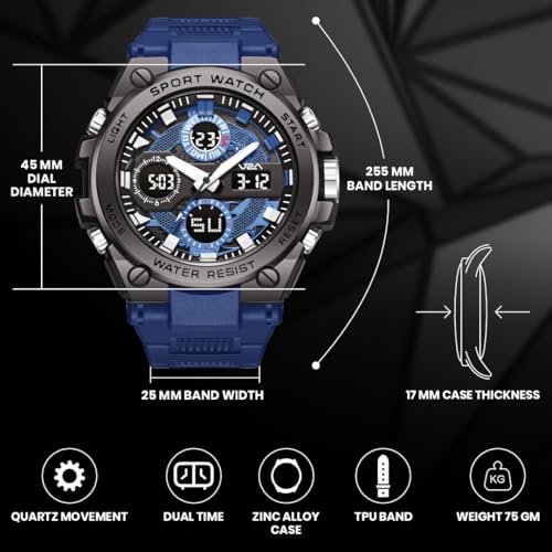 Image of V2A Stryke-TERRAX 5220 Analog-Digital Sports Watch for Men | Bold 3D Dial Design | 50M Waterproof Quartz Watch with Alarm, Stopwatch, Day-Date & Backlight | Rugged Everyday Performance