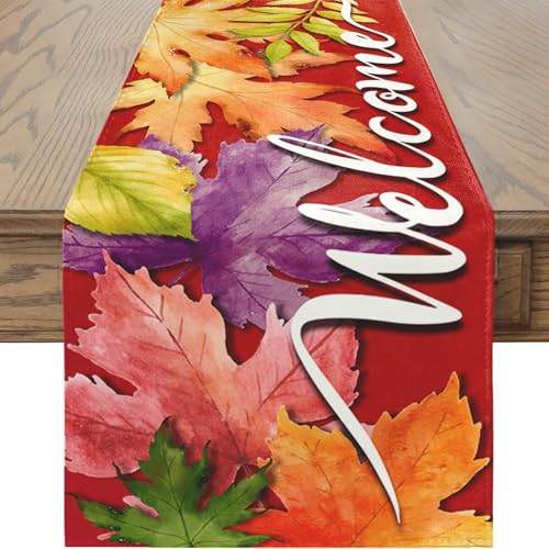 BSITSSS Camino de Mesa Otoño 33 x 183 cm, Hoja de Arce Camino de Mesa Moderno, Decoración Otoño para Decoración Mesa de Cocina Interior Vacaciones Fiestas