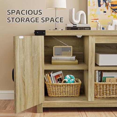YESHOMY Modern Farmhouse TV Stand with Two Barn Doors and Storage Cabinets for Televisions up to 65+ Inch,Entertainment Center Console Table,Media Furniture for Living Room,Yellow Oak