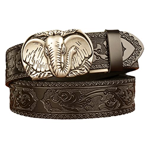 Ratchet Embossed Western Belt - King Of Animals Buckle & Floral Engraved Waist Strap For Jeans